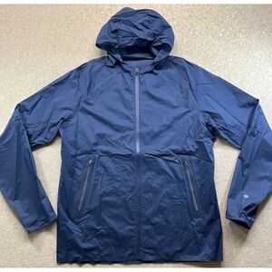 Lululemon Mens Windbreaker Jacket Blue Pockets Cross Fit Full Zip Hooded Large